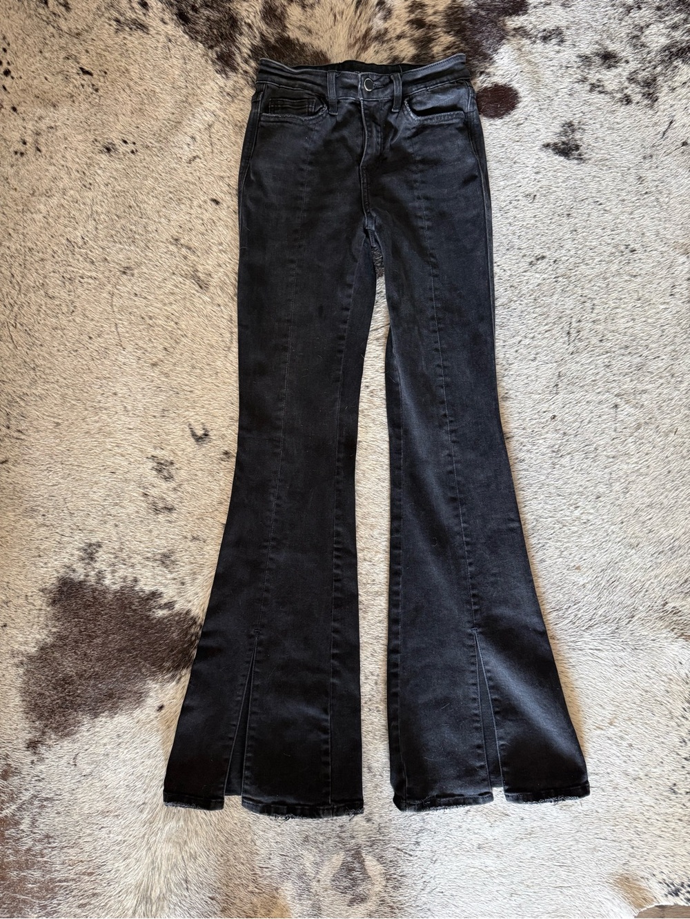 Women's Flying Monkey Black Flared Jeans - Classic High-Rise Stretch, Front Slit